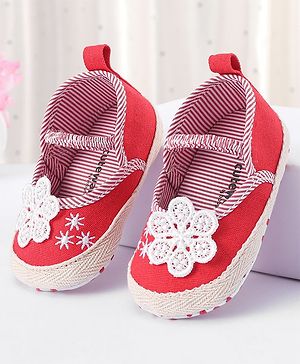 Cute Walk by Babyhug Slip On Booties With Floral Embroidery - Red