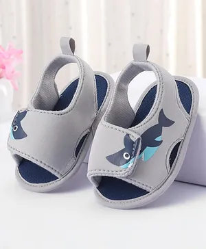 Cute Walk by Babyhug Velcro Closure Booties Shark Print - Grey