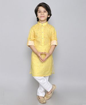 Ministitch Full Sleeves Bandhani Designed Kurta & Pyjama Set - Yellow