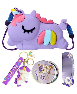 FunBlast Unicorn Shape Sling Bag with Mirror, Keyring, and Comb  Purple