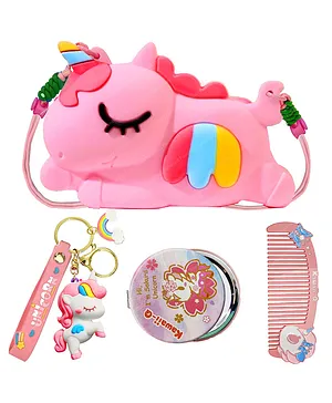 FunBlast Unicorn Shape Sling Bag with Mirror, Keyring, and Comb  Pink