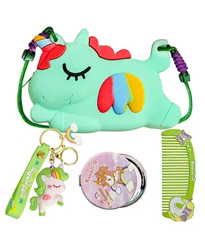 FunBlast Unicorn Shape Sling Bag with Mirror, Keyring, and Comb  Green