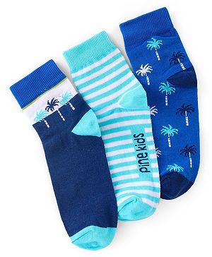 Pine Kids High Ankle Length Socks Hawaiin Theme Print Pack of 3 - Blue
