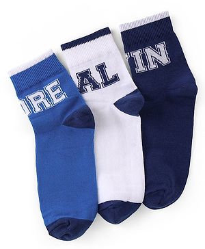 Pine Kids Knit High Ankle Length Socks with Text Design Pack of 3 - Multicolour