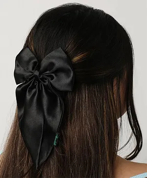 Arendelle Satin Long Tail Bow Detailed Hair Clip - Black