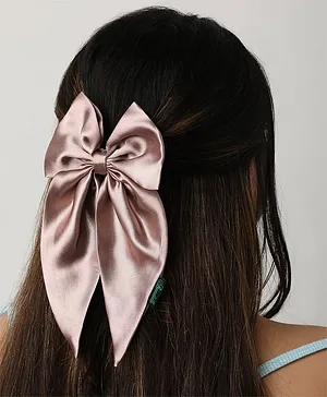 Arendelle Satin Long Tail Bow Detailed Hair Clip - Silver