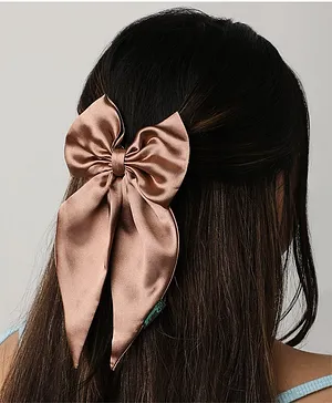 Arendelle Satin Long Tail Bow Detailed Hair Clip - Bronze Brown