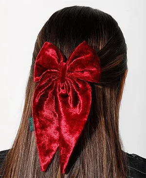 Arendelle Velvet Long Tail Bow Detailed Hair Clip - Maroon
