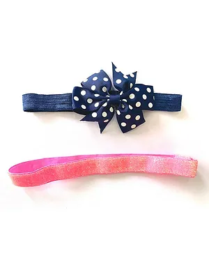 Flaunt Chic Set Of 2 Polka Dots Detailed Bow Elastic Headbands - Pink & Blue