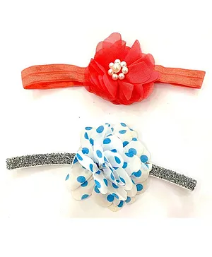 Flaunt Chic Set Of 2 Floral Detailed Elastic Headbands - Silver And Peach