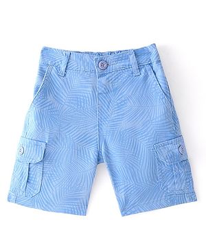 Babyhug Cotton Lycra Woven Above Knee Length Stretchable Bermuda Tropical Print - Light Blue