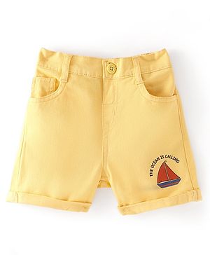Babyhug Twill Mid Thigh Shorts Boat Print - Yellow