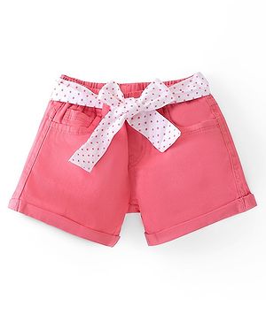 Babyhug Twill Woven Mid Thigh Solid Colour Stretchable Shorts - Coral