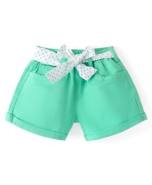 Babyhug Twill Woven Mid Thigh Solid Colour Stretchable Shorts - Green