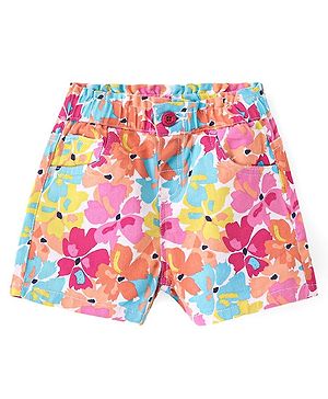 Babyhug Twill Woven Mid Thigh Length  Shorts With Stretch Floral Print -  Multicolour