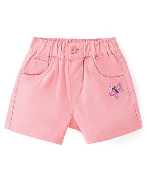 Babyhug Woven Mid Thigh Length Butterfly Embroidered Stretchable Shorts - Pink