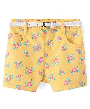 Babyhug Twill Woven Mid Thigh Shorts Floral Print - Yellow