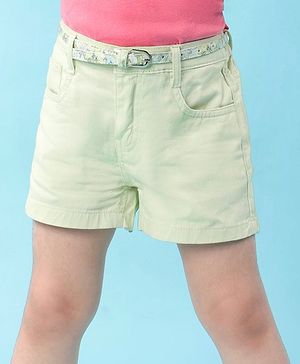 Babyhug Twill Woven Mid Thigh Shorts with Belt - Light Green