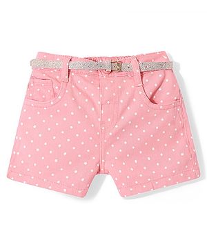 Babyhug Twill  Woven With Stretch  Mid Thigh Shorts Polka Dot Print - Pink