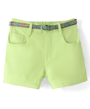 Babyhug Cotton Woven Mid Thigh Length Solid Shorts with Belt - Lime Green