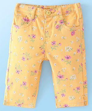 Babyhug Twill  Woven Capri With Stretch Floral Print - Yellow