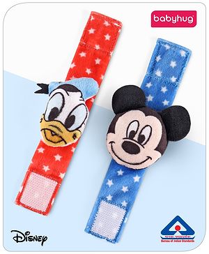 Babyhug Disney Donald and Mickey Mouse Wrist Rattles Pack of 2 - Red & Blue