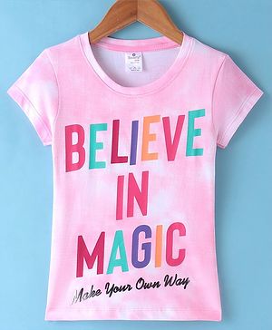 Smarty Girls 100% Cotton Half Sleeves T-Shirt Text Print - Pink