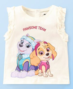Babyhug Cotton Knit Sleeveless Paw Patrol Printed T-Shirt - Cream
