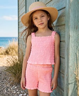 Pine Kids Cotton Woven Sleeveless Solid Color Top & Shorts Set - Pink
