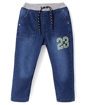 Babyhug Denim Full Length Jeans Numeric Print - Deep Blue
