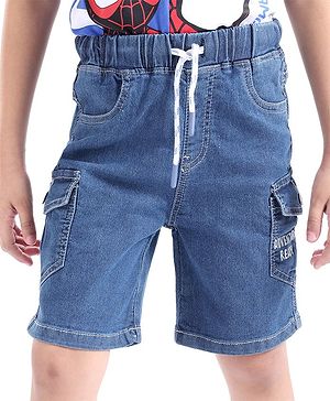 Babyhug Denim Above Knee Length Bermuda with Stretch - Blue