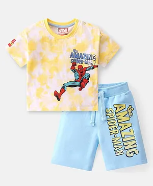 Babyhug Marvel Single Jersey Knit Half Sleeves Cut & Sew T-Shirt with Avengers Graphics - White & Light Blue main image 0