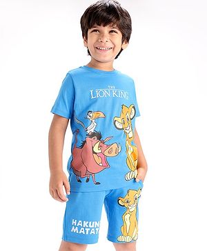 Babyhug Disney Single Jersey Knit Half Sleeves T-Shirt & Shorts With The Lion King Graphic - Blue