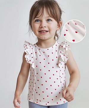 Babyhug All Over Heart Print with Frill  - White & Pink