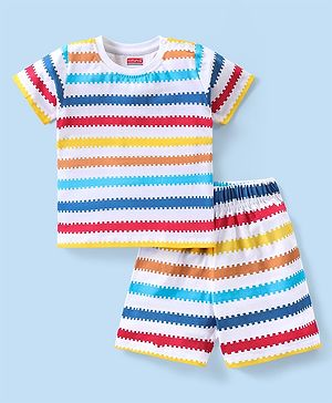 Babyhug Cotton Knit Half Sleeves Printed Short Night Suit   - Multicolor