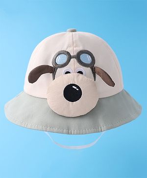 Babyhug Bucket Hat with Puppy Embroidery & Applique - Light Green