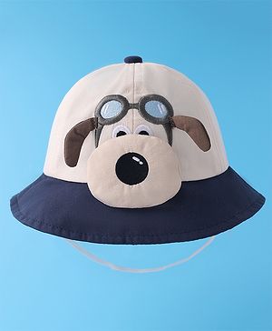 Babyhug Bucket Hat with Puppy Embroidery & Applique - Navy Blue