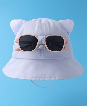Babyhug Bucket Hat with Sunglasses Applique -Blue