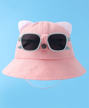 Babyhug Bucket Hat with Sunglasses Applique -Pink