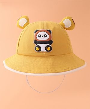 Babyhug Bucket Hat With Panda Applique -Yellow