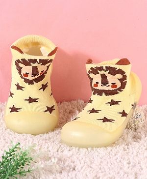 Cute Walk by Babyhug Slip On Socks Shoes Lion Print - Yellow