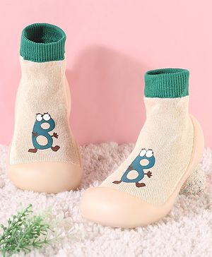 Cute Walk by Babyhug Slip On Printed Socks Shoes - khaki
