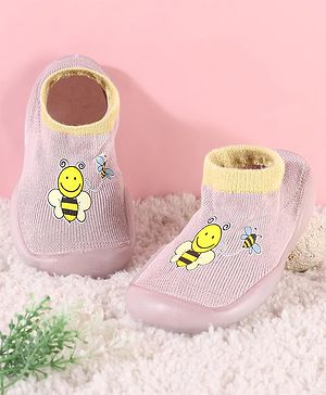 Cute Walk By Babyhug Socks Shoe With Honey Bee Print - Pink