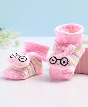 Cute Walk by Babyhug Sock Shoes with Bunny Applique - Pink