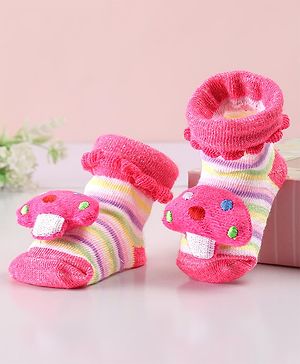 Cute Walk by Babyhug Sock Shoes with Mushroom Applique - Pink
