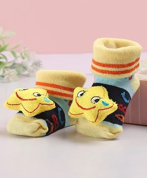 Cute Walk by Babyhug Sock Shoes with Star Applique - Yellow