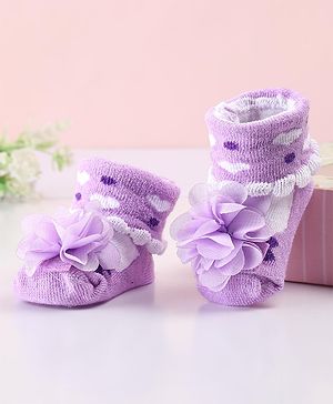 Cute Walk by Babyhug Sock Shoes with Flower Applique - Purple