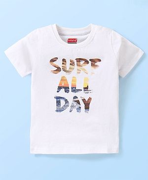 Babyhug 100% Cotton Knit Half Sleeves T-Shirt with Text print - White