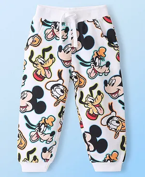 Babyhug Disney 100% Cotton Knit Single Jersey Full Length Lounge Pants With Mickey Mouse Print - White