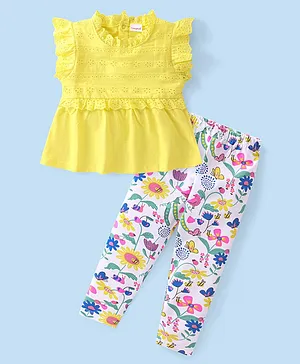 Babyhug Cotton Knit Sleeveless Top and Leggings Set Floral Print - Multicolor